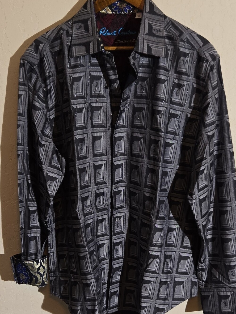 Robert Graham Gray Geometric Print Button-Down Shirt Limited Edition 111/626